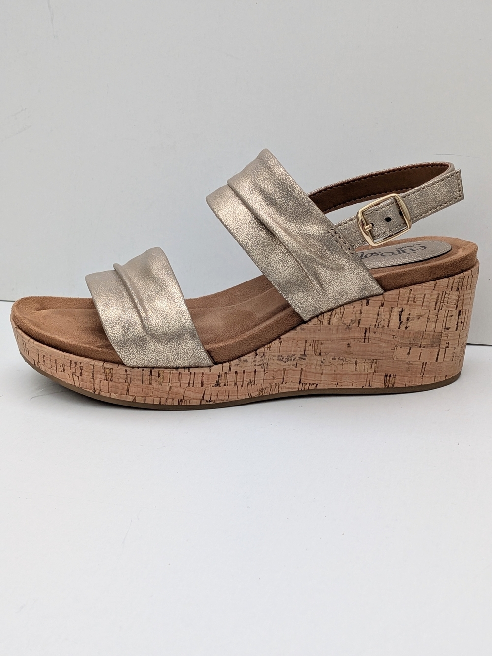 Eurosoft By Sofft Kahley Metallic Gold Cork Wedge Slingback Sandal - Picture 2 of 5